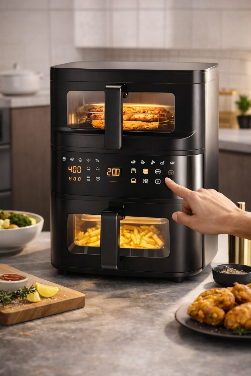 Double Stack Air Fryer Dual Basket Vertical Cooker w/ Window