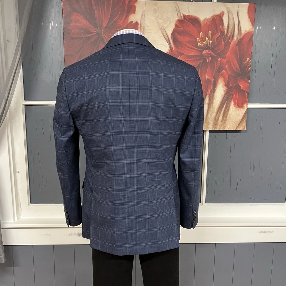 Chaqueta Blazer Bonobos Abrigo Deportivo Para Hombre 42R Calce Ajustado Lana Elastizada Azul Marino/Negro/Verde Foto 3 de 4