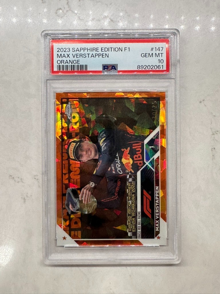 2023 Topps Chrome Sapphire F1 Max Verstappen #147 Orange /25 Red Bull PSA 10