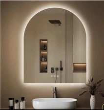 LED Bathroom Mirror Arched Anti-Fog Dimmable Bluetooth Touch Wall-Mount 3 Colors