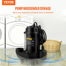 VEVOR Submersible Sewage Pump, 3/4 HP, 5880 GPH, 1050W, Durable Cast Iron, Inclu