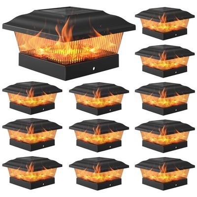 APONUO Solar Post Cap Lights, Warm Light& Flickering Flame Fence Post Lights ...