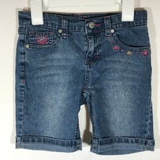Lulu Luo Girl's 8 Blue Denim Floral Embroidered Jean Shorts