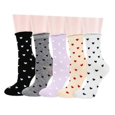 Womens Funny Patterned Crew Socks Girls Cute Novelty One Size 5 Pack-heart