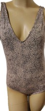 New Alfani Women's Ultra Soft Modal V-Neck Bodysuit Animal Print Large