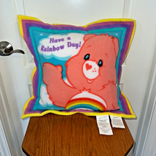 Vintage 2003 Rainbow Cheer Carebear Fleece Throw Pillow Rainbow Day 18"