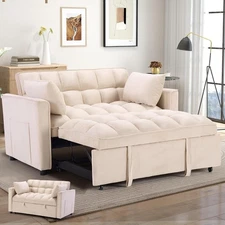 3 in 1 Convertible Sleeper Sofa Bed, Modern Velvet Loveseat Couch Pullout Bed