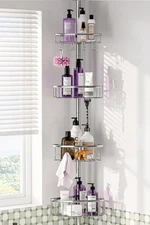 Corner Shower Caddy Tension Pole Stainless Steel Rustproof 4-Tier Shower Orga...