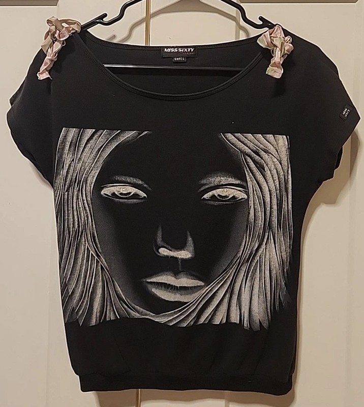 Miss Sixty vintage face graphic print black top size S