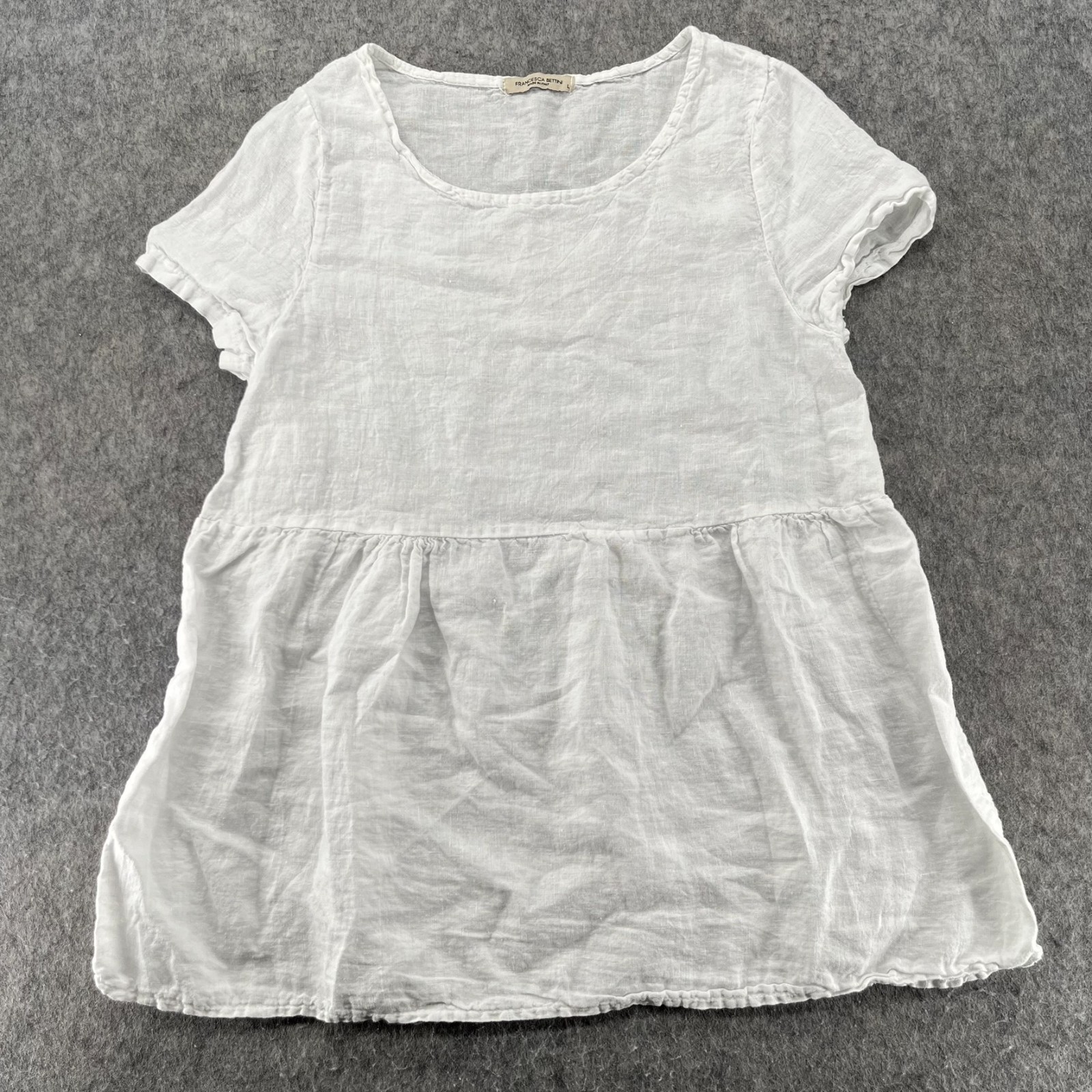 Francesca Bettini Womens Top White L 100% Linen Made in Italy Short Sleeve