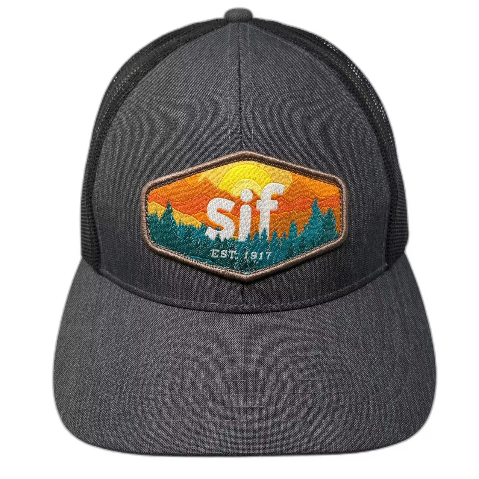 Outdoor Cap Gray Black Trucker Hat Snapback OS sif EST 1917 Idaho Patch Mesh