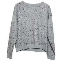 Splendid MEDIUM Polka-dot Heart Button Chest Pocket Lounge Long Sleeve Tee