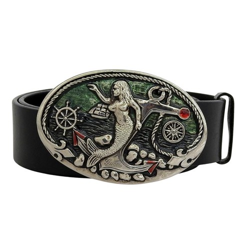 Used Super Good Condition GUCCI 212027 Mermaid Oval Buckle Leather Belt Men's
