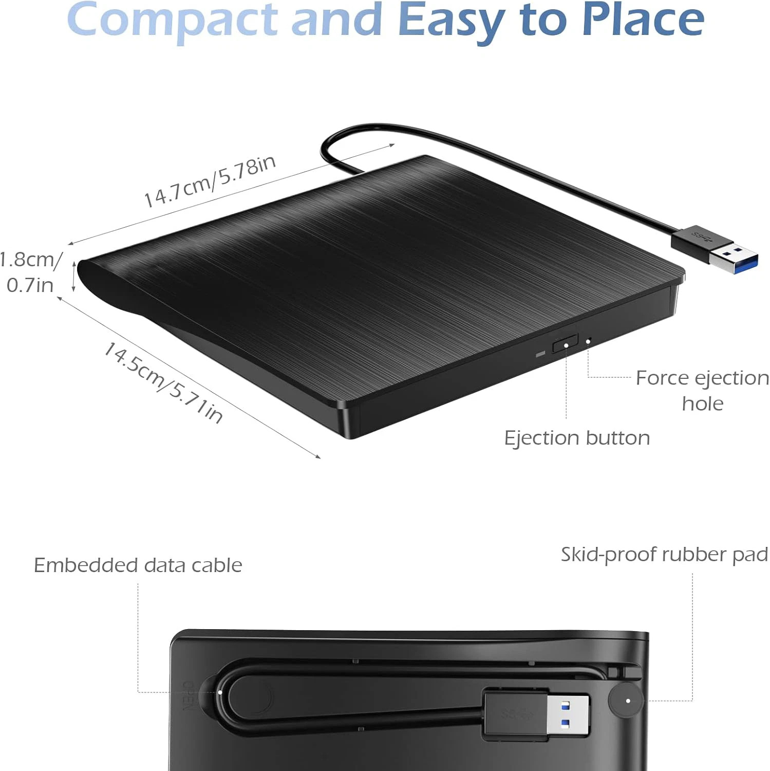 Slim External CD DVD RW Drive USB 3.0 Writer Burner Player Black For Laptop PC