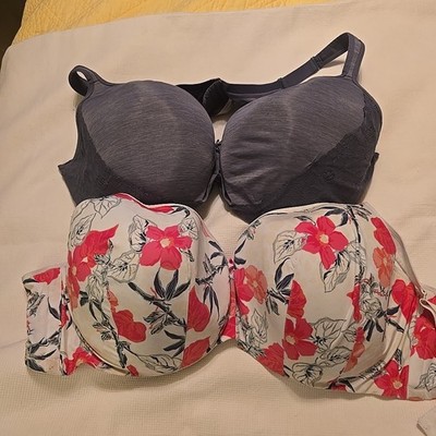 2 CACIQUE Smooth Balconette  Full Coverage Bra Underwire Blue & Floral 54DDD