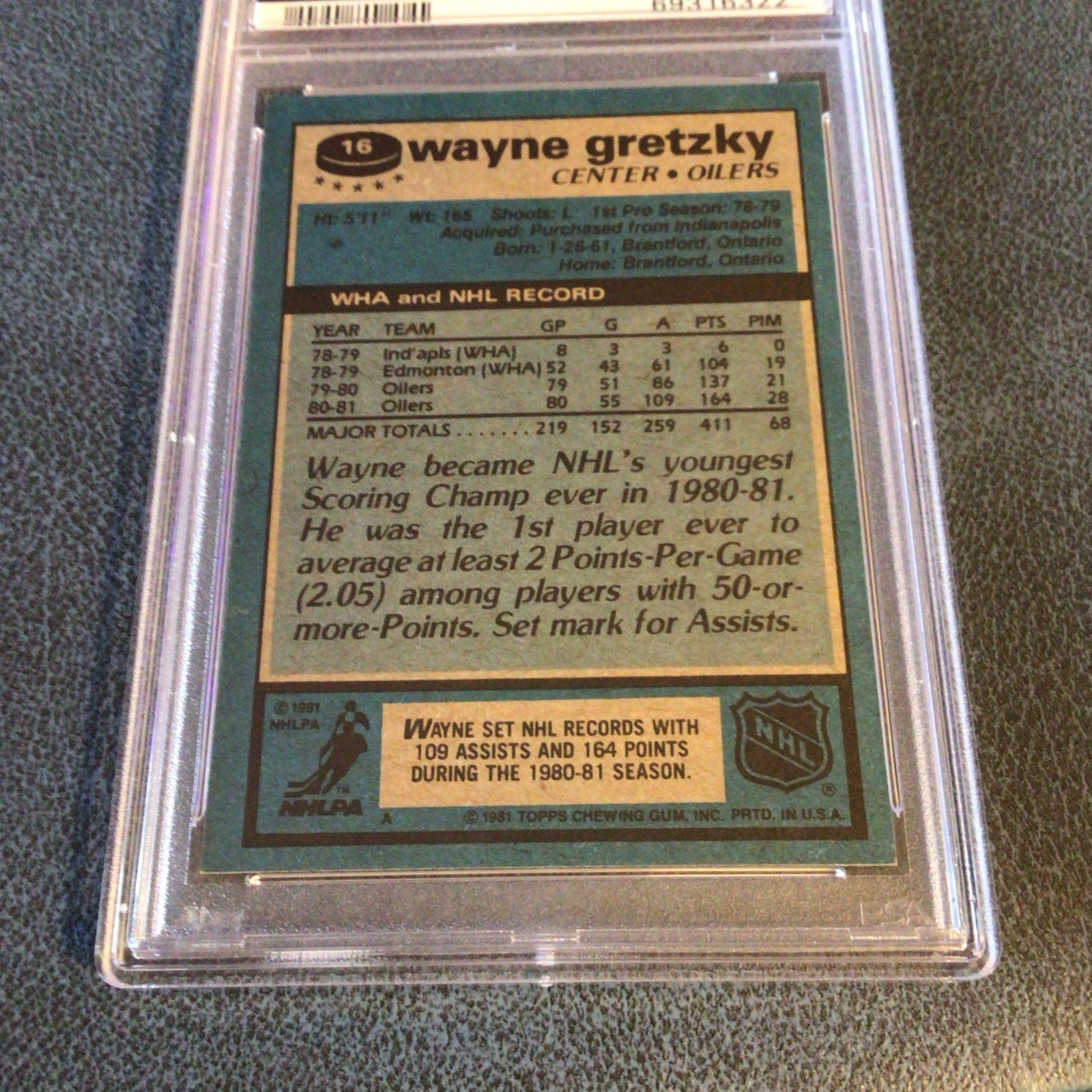 1981 Wayne Gretzky ## 16 Topps PSA 7 NM Oilers Well Centered view 4