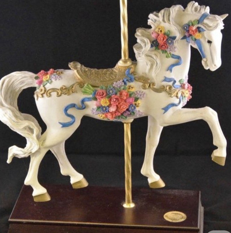 San Francisco Resin Carousel Horse Figurine on Base, Floral Pattern,