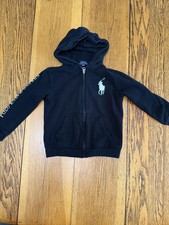 Polo Ralph Lauren Hoodie Boys Size 6 Black Full Zip Big Pony Spell Out Jacket