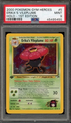 Pokemon Erika's Vileplume Gym Heroes 1st Edition Holo Rare #5 PSA 9 Mint