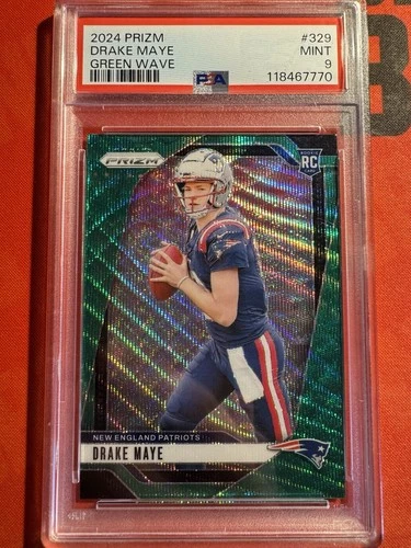 2024 Panini Prizm Drake Maye #329 Green Wave Prizm (RC) PSA 9 🔥🔥🔥 Patriots