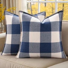 decorUhome Christmas Buffalo Plaid 18 x 18 (Pack of 2), Navy Blue and White 