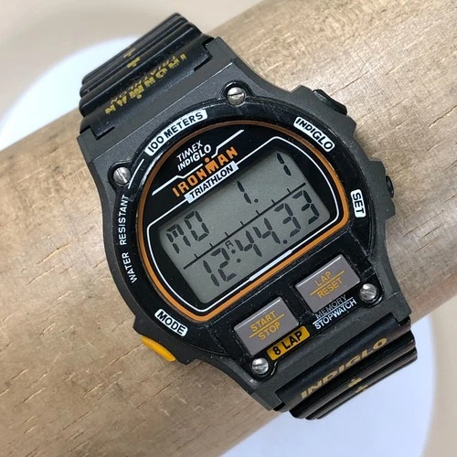 Vtg Timex Ironman Triathlon Men Sport Idiglo Rubber Band Quartz Digital Watch 8"