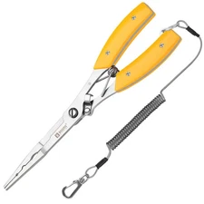 Pliers Hook Remover: 8inch Long Nose Fish Pliers for Saltwater - Yellow