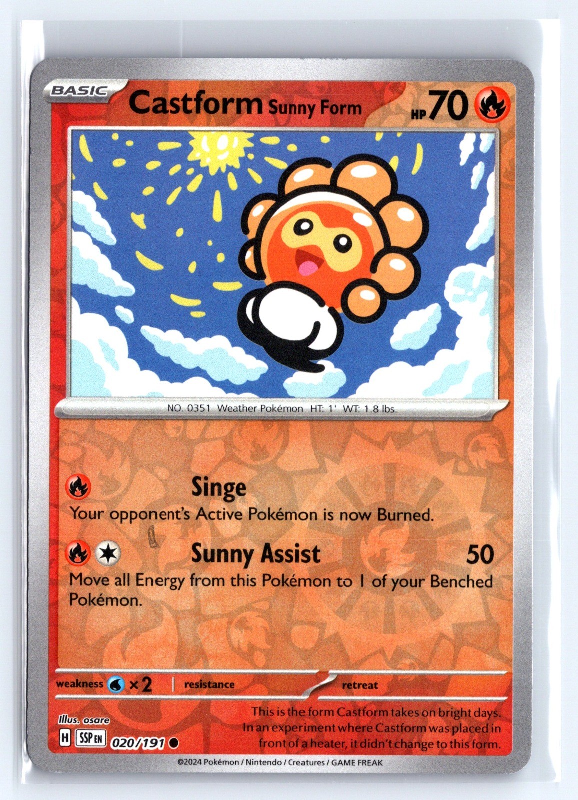 Castform Sunny Form Reverse Holo Common SV08: Surging Sparks 020/191 NM
