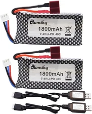 2Pack 7.4V 1800mAh 13.32Wh Li PO Rechargeable Battery with Deans T Plug and Char