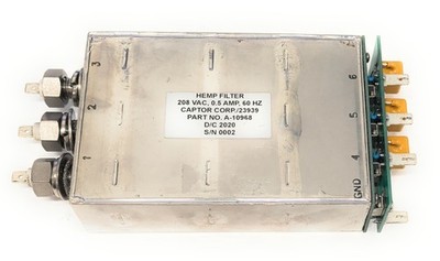 Captor Corp A-10968 HEMP EMP Power Line Filter 208VAC 0.5A 100 dB @ 14kHz-10GHz