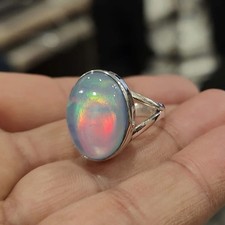 Solid 925 Sterling Silver Aurora Opal Gemstone Handmade Ring Gift for Her