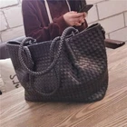 Luxury ladies leather woven tote bag fashion zipper multifunctional shoulder bag
