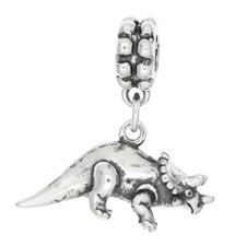 Sterling Silver 3D Triceratops Dinosaur Dangle Bead Charm