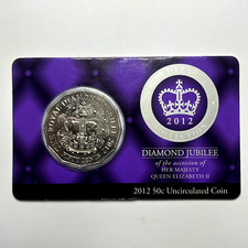 2012 50 Fifty Cent Coin - Diamond Jubilee - Uncirculated in RAM Card