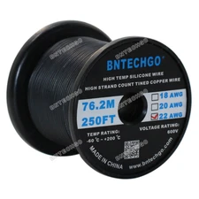 22 Gauge Flexible Silicone Wire Black 250 feet 600V 200 deg C Tinned Copper Wire