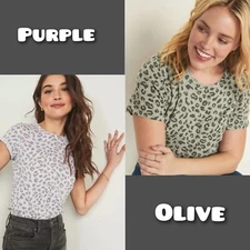 Old Navy Womens EveryWear Printed Slub-Knit T-Shirt Leopard XS & S NWT