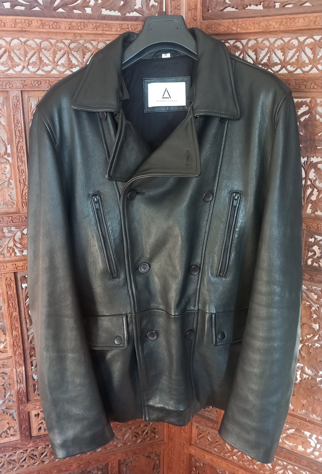 FILA SERGE PARIENTE giacca uomo cappotto pelle nero asimmetrico 2 file XL 50 52