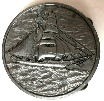 R&S brand Metal Belt Buckle Vintage 1976 Pewter Color  display picture 3