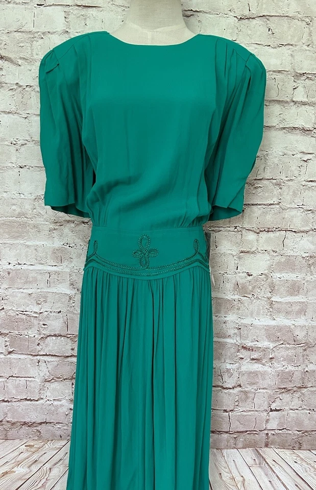 Vestido KSL Karin Stevens Mujer 16W Alto Maxi Jade Secretaria Años 90 Hombro Grande NUEVO Foto 2 de 4