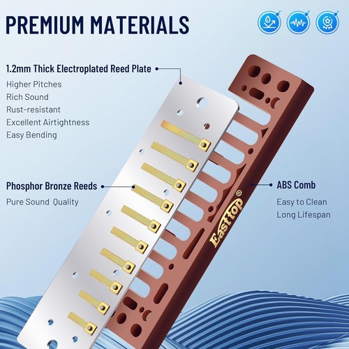 Portable Blues Harmonica Set of 12 - Professional Quality, Blue Case Included - Picture 5 of 9