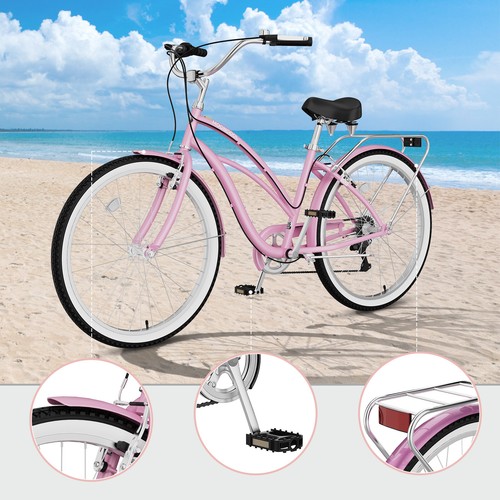 MOONCOOL Adults Beach Cruiser Bike, 26 inch Commuter Bicycle 7-Speed City Bikes - Picture 20 of 80