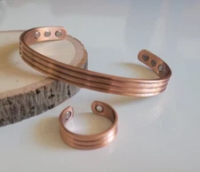 Solid Copper Magnetic Bracelet Ring Set Arthritis Men Women Cuff Ring Set Roman