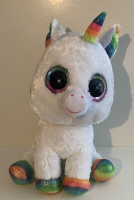Große Ty Beanie Boos Plüsch Einhorn Pixy TySilk irisierend Regenbogen Horn groß