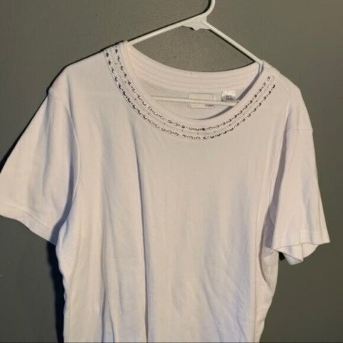 Madison Taylor Women’s Plus Size 1X Short Sleeve T-Shirt White Beaded Neckline - Picture 4 of 8