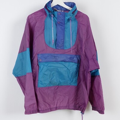 Vintage Helly Hansen Windbreaker Mens Medium Purple Nylon Anorak Kangaroo Jacket