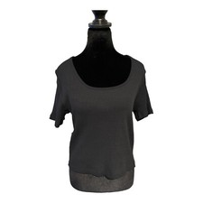 White Birch Ribbed Solid Black Crop Top Open Cut Out Back Stretch Women Size 2X