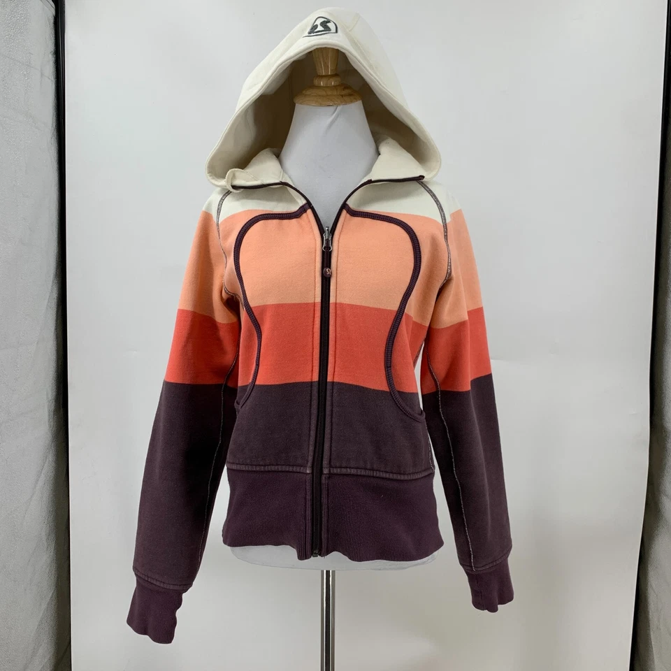 Chaqueta con Capucha Lululemon Remix Para Mujer 2/4 Rayas Cremallera Completa Forrada de Vellón *RARA Foto 2 de 4