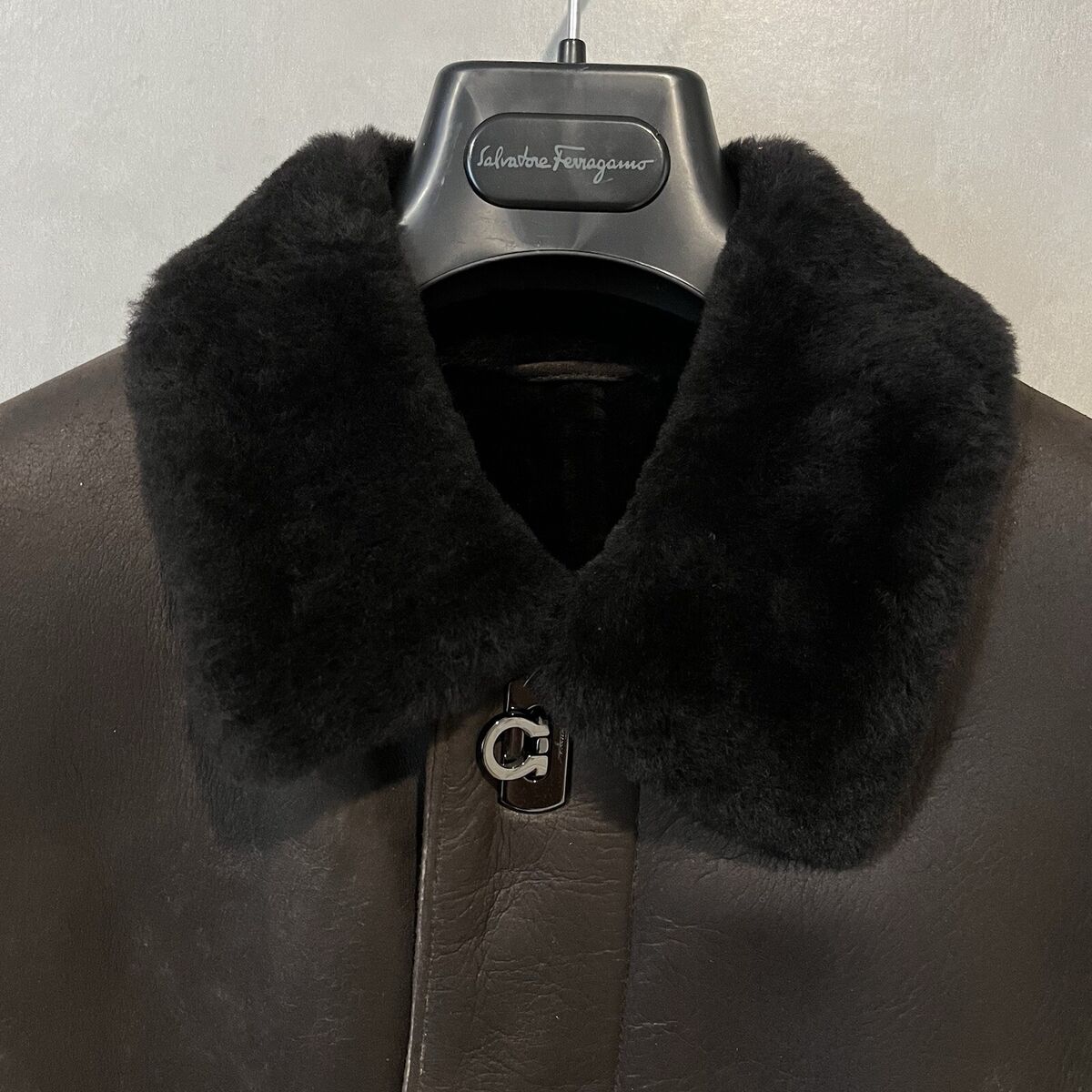 Salvatore Ferragamo Men's 48 Lamb Shearling Fur Leather Coat Salvatore Ferragamo Men's 48 Lamb Shearling Fur Leather Coat