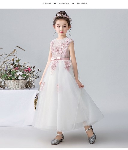 Flor Niñas Princesa Vestido infantil de fiesta de encaje boda dama de honor  cuentas Baile de graduación Vestido | eBay