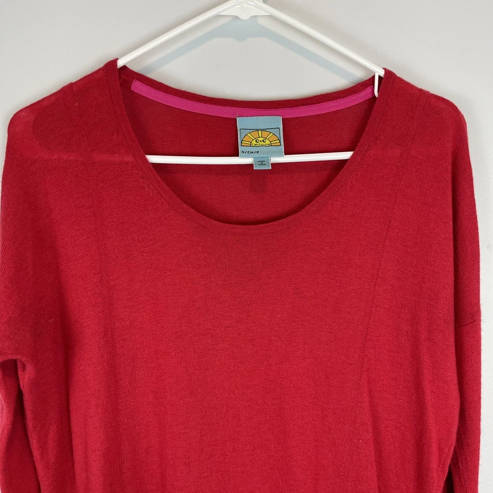 C&C California Cashmere Wool Blend Sweater Red Womens Small Lightweight High Low - Image 4 of 4
